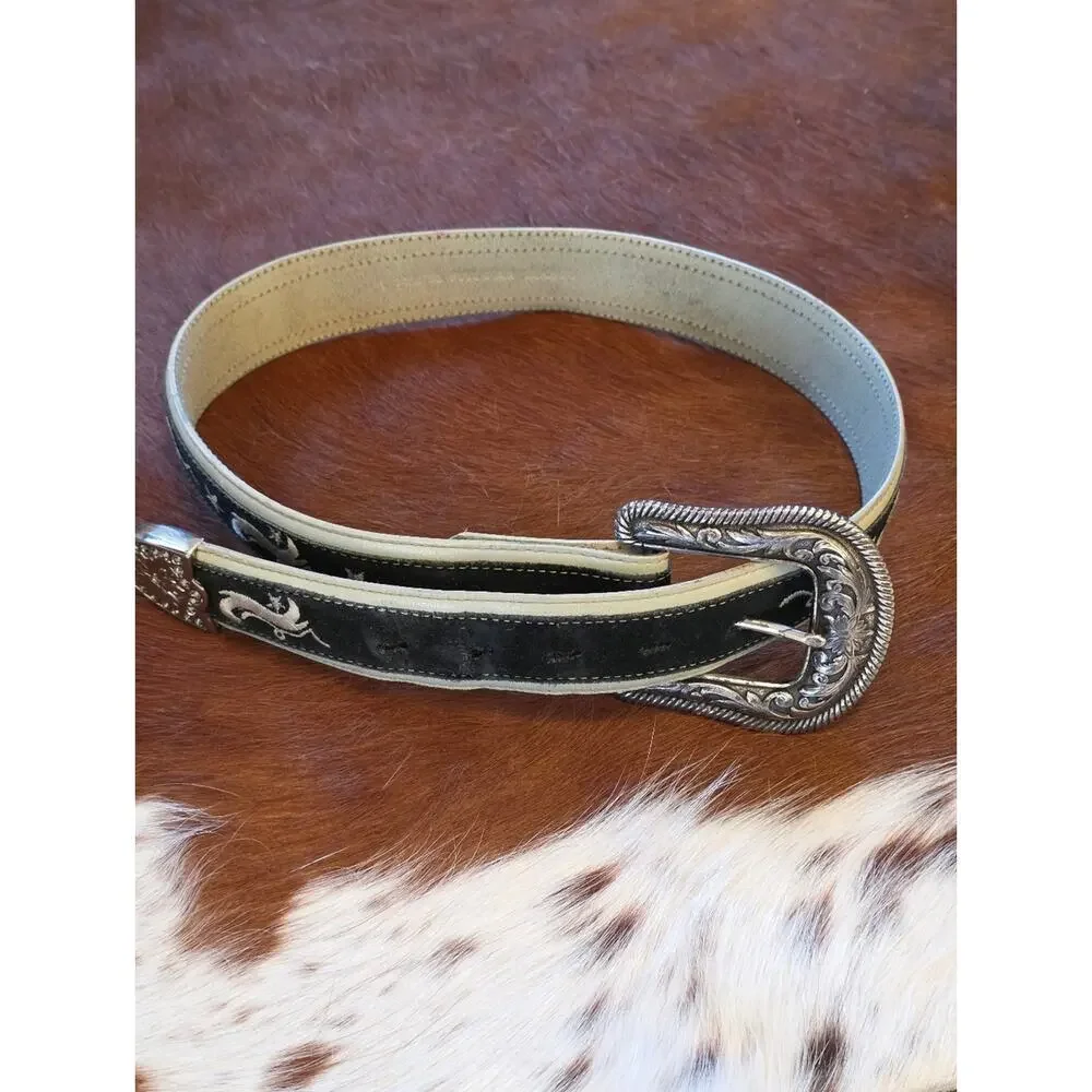 Roper Black Cream Suede Embroidered Leather Cowgirl Western Belt Women S/XS READ